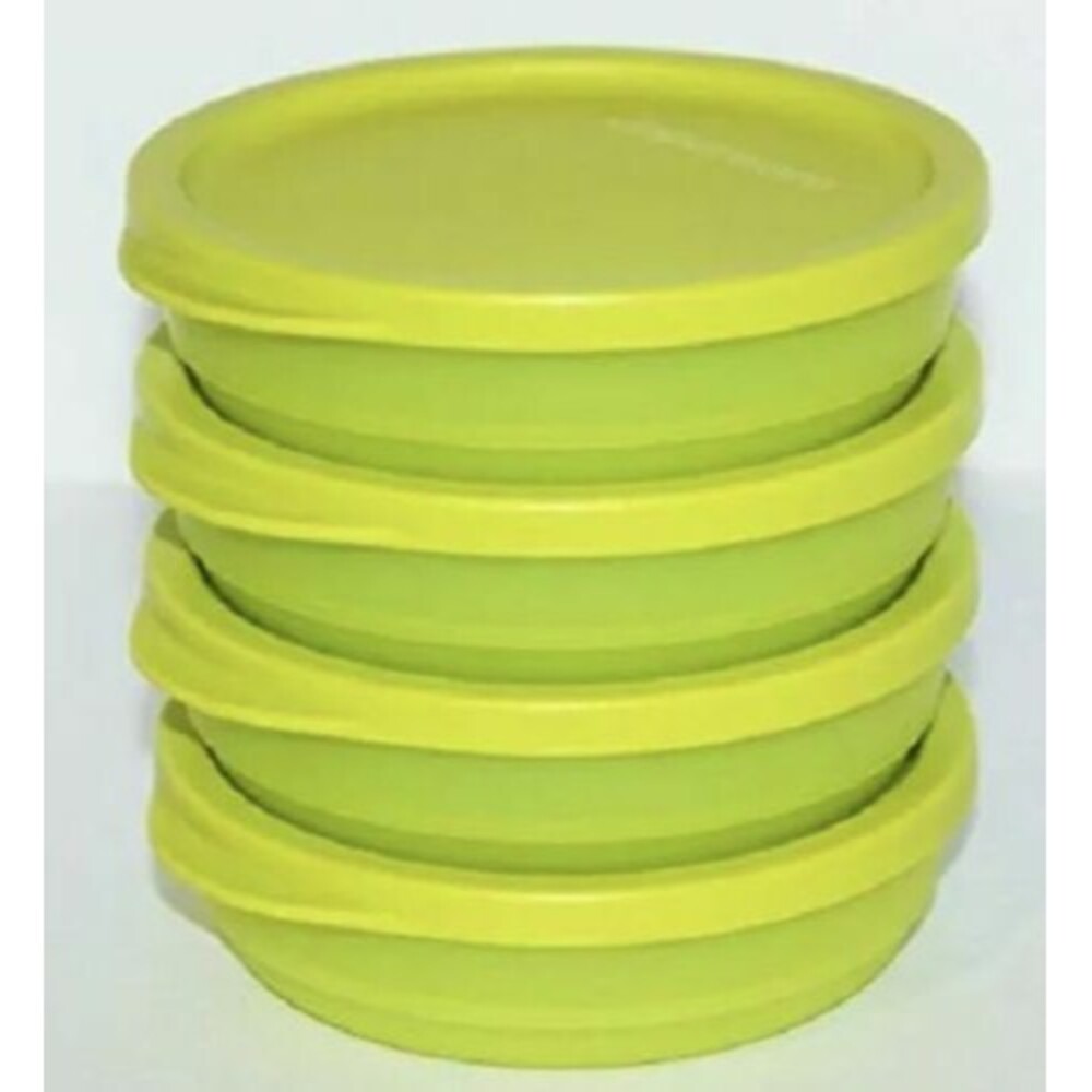 NEW Tupperware Basic Bright shallow neon yellow Salsa Verde bowl set of 4 serve